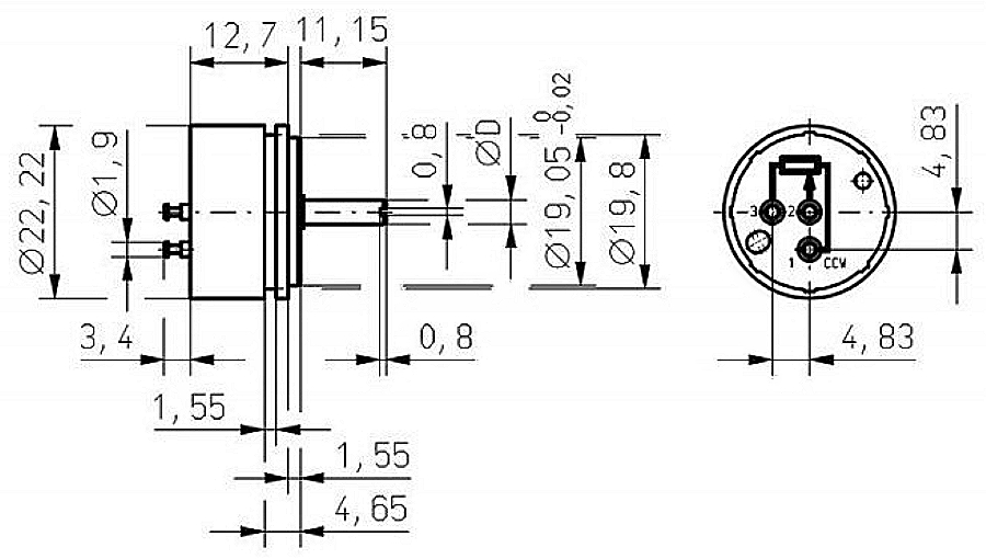 Angular displacement sensor dimension